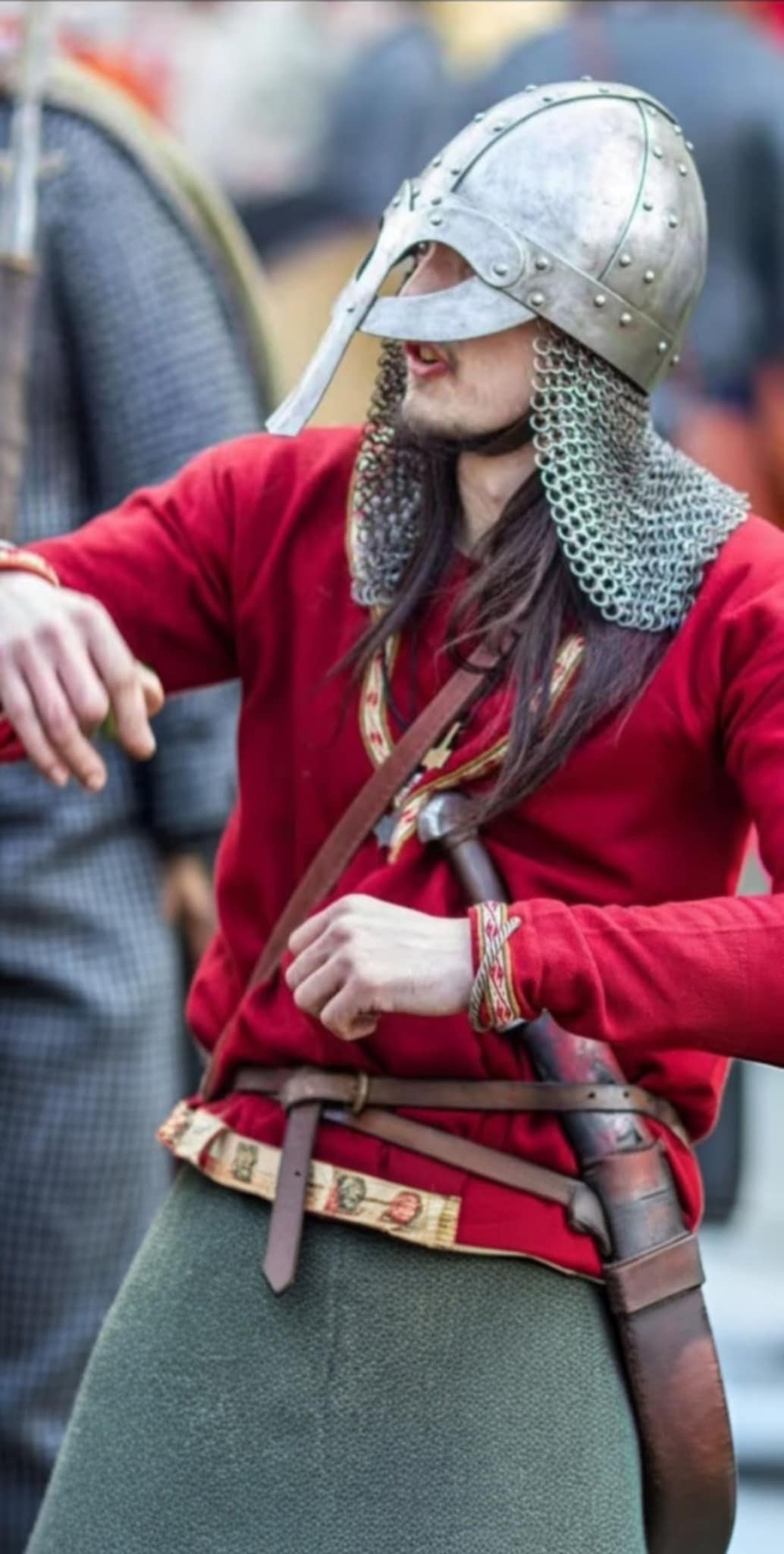 Red Garment Man with Helmet